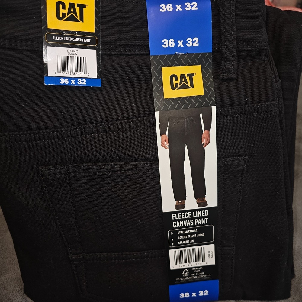 CAT Caterpillar Fleece Lined Black Canvas Pants Men's Sz 36 x 32 Insulated